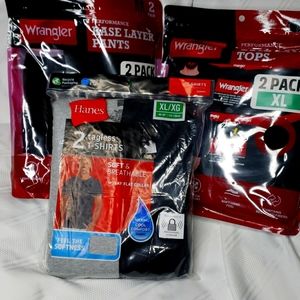 NWT XL Men's 2 Wrangler base layer pants & top package & 2 Hanes tagless Tshirts